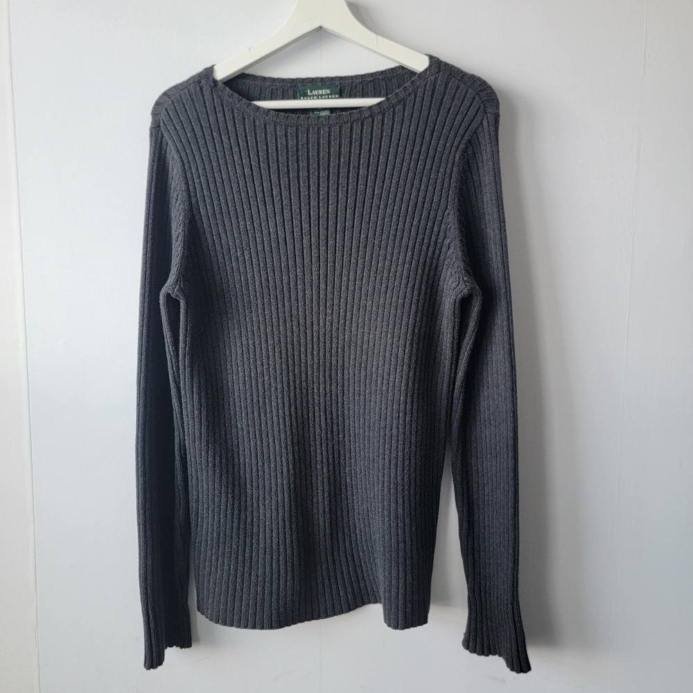 Lauren Ralph Lauren women's crewneck ribbed sweater size M long‎ sleeve in gray